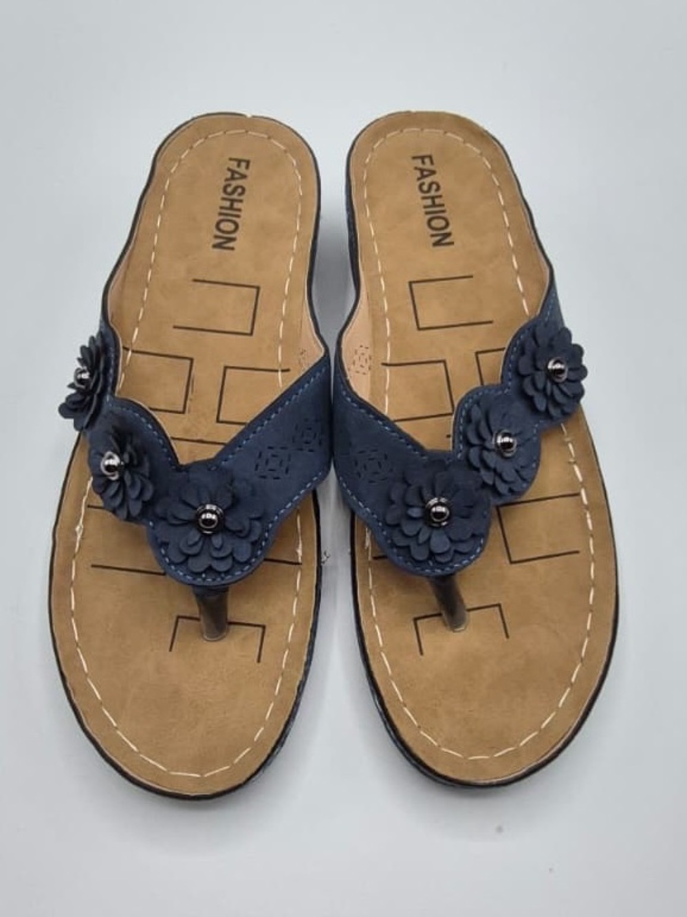 Fashion Brand Company Navy Floral Thong Sandals for Women